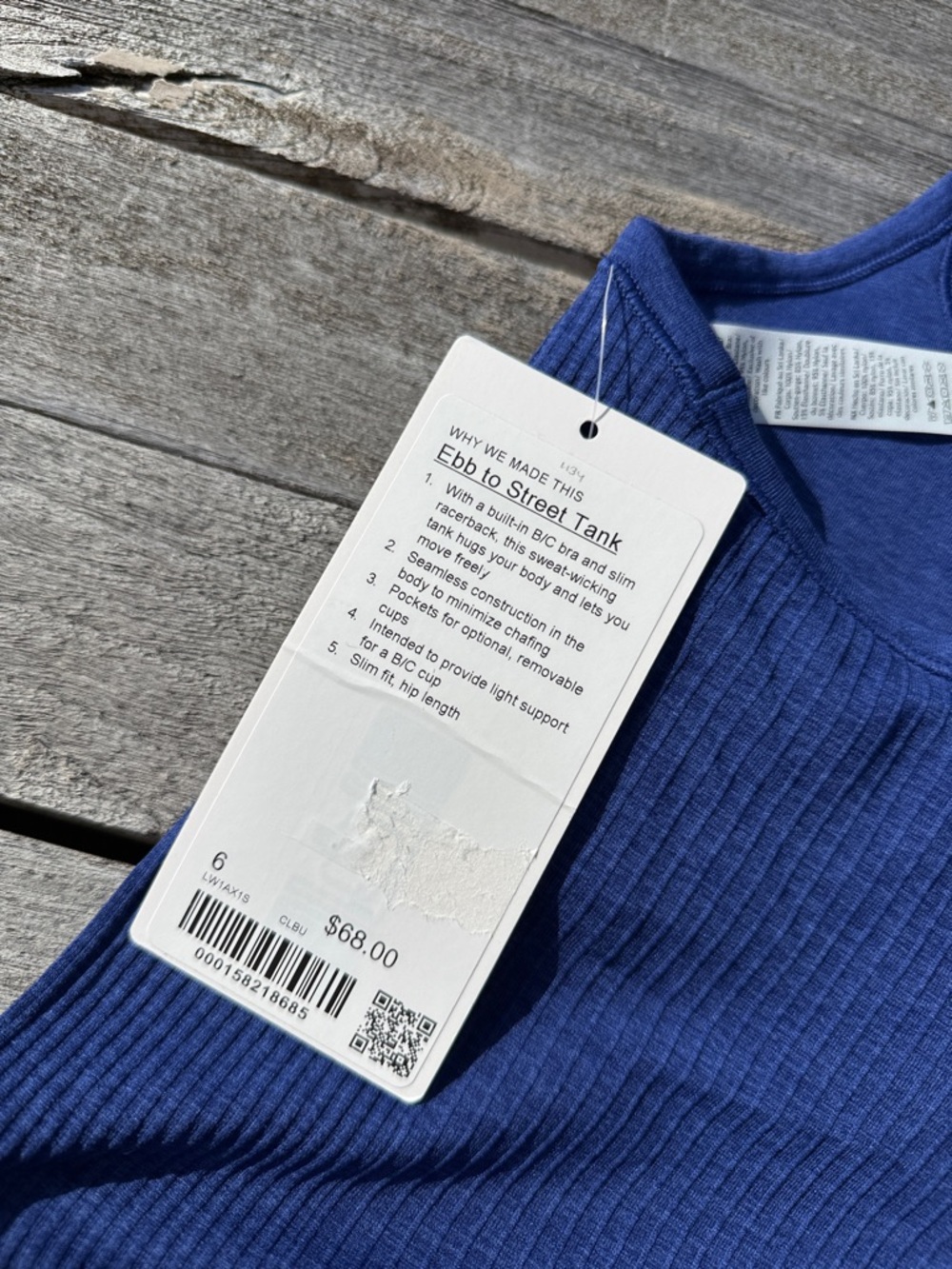 Lululemon Ebb to Street Tank Top Clubhouse Blue Ribbed Built-In Bra Size 6 NWT 💙 - Picture 4 of 6